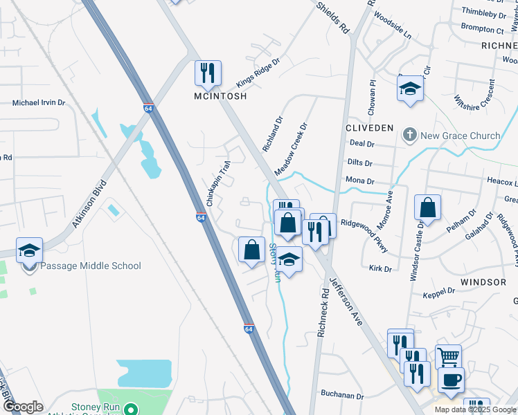 map of restaurants, bars, coffee shops, grocery stores, and more near 565 Diplomat Court in Newport News