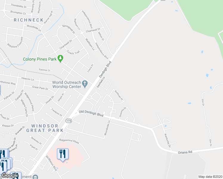 map of restaurants, bars, coffee shops, grocery stores, and more near 17 Sally Ann Place in Newport News