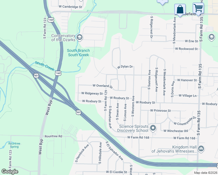 map of restaurants, bars, coffee shops, grocery stores, and more near 3703 West Overland Street in Springfield