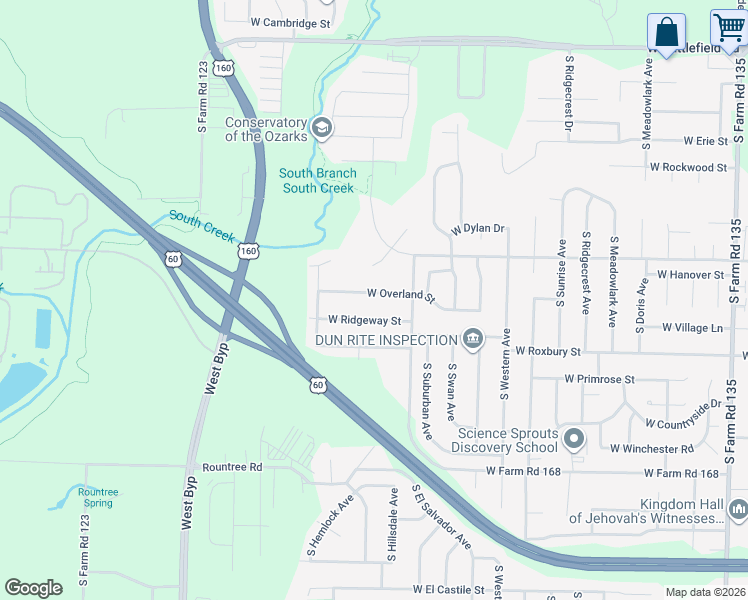 map of restaurants, bars, coffee shops, grocery stores, and more near 3780 West Overland Street in Springfield