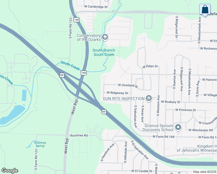 map of restaurants, bars, coffee shops, grocery stores, and more near 3852 West Overland Street in Springfield