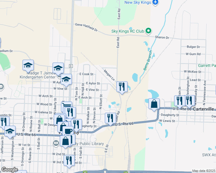 map of restaurants, bars, coffee shops, grocery stores, and more near 625 E Aylor St in Webb City