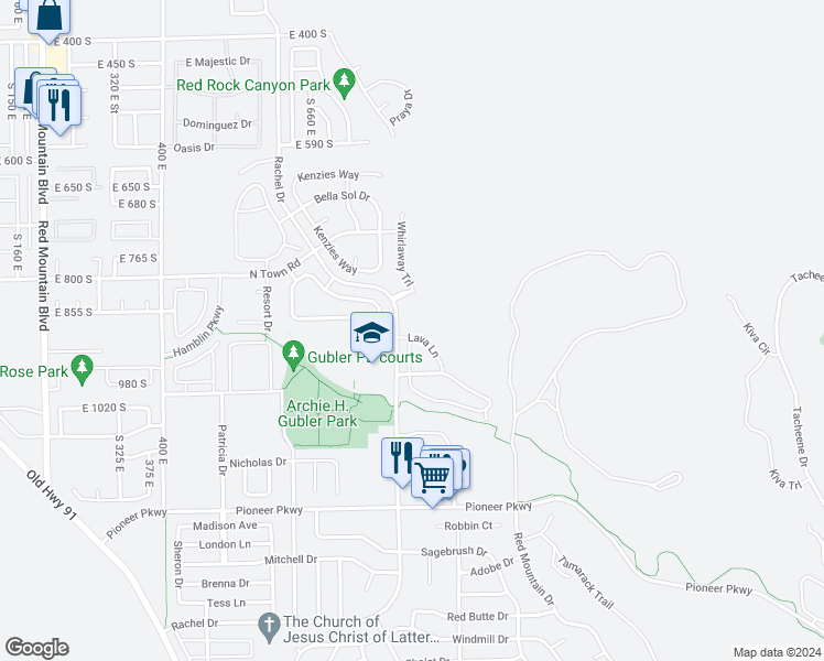 map of restaurants, bars, coffee shops, grocery stores, and more near Rachel Drive in Santa Clara