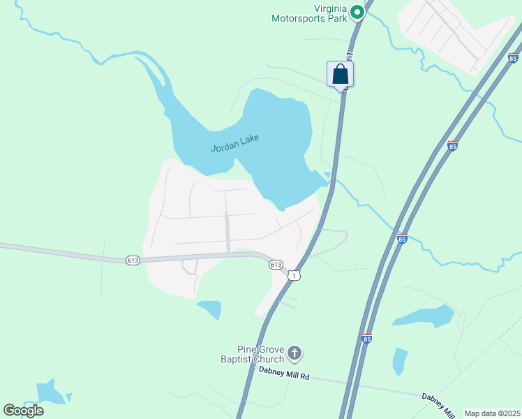 map of restaurants, bars, coffee shops, grocery stores, and more near 22150 Lake Jordan Road in Petersburg