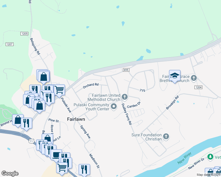 map of restaurants, bars, coffee shops, grocery stores, and more near 6730 Oxford Avenue in Fairlawn