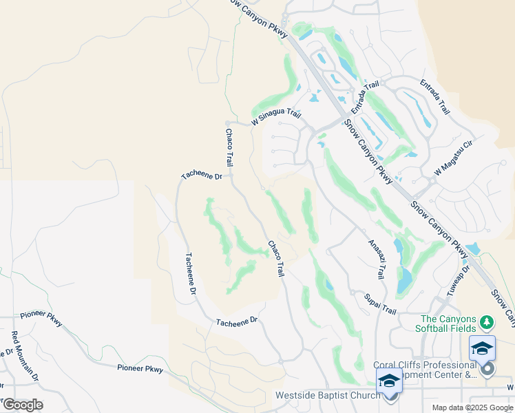 map of restaurants, bars, coffee shops, grocery stores, and more near 2524 Chaco Trail in St. George