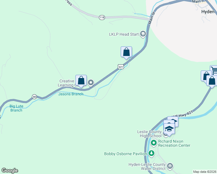 map of restaurants, bars, coffee shops, grocery stores, and more near 22954 U.S. 421 in Hyden