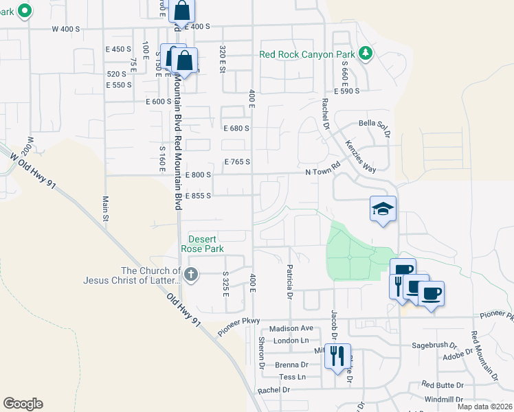 map of restaurants, bars, coffee shops, grocery stores, and more near 2600 North Ocotillo Way in Santa Clara