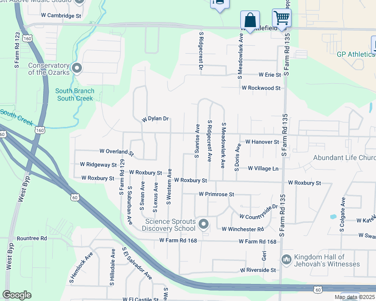 map of restaurants, bars, coffee shops, grocery stores, and more near 3445 West Hoke Drive in Springfield