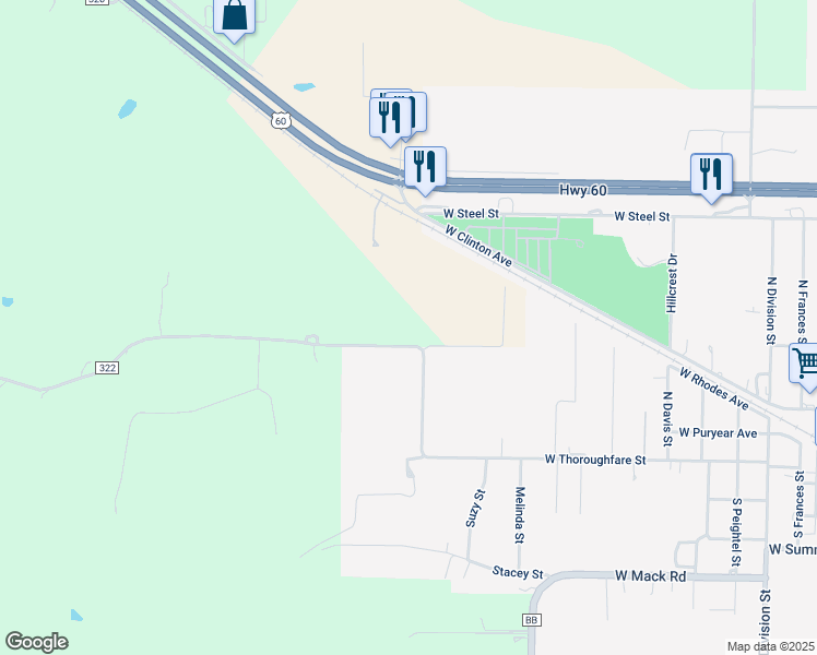 map of restaurants, bars, coffee shops, grocery stores, and more near 1201-1299 Easton Street in Seymour