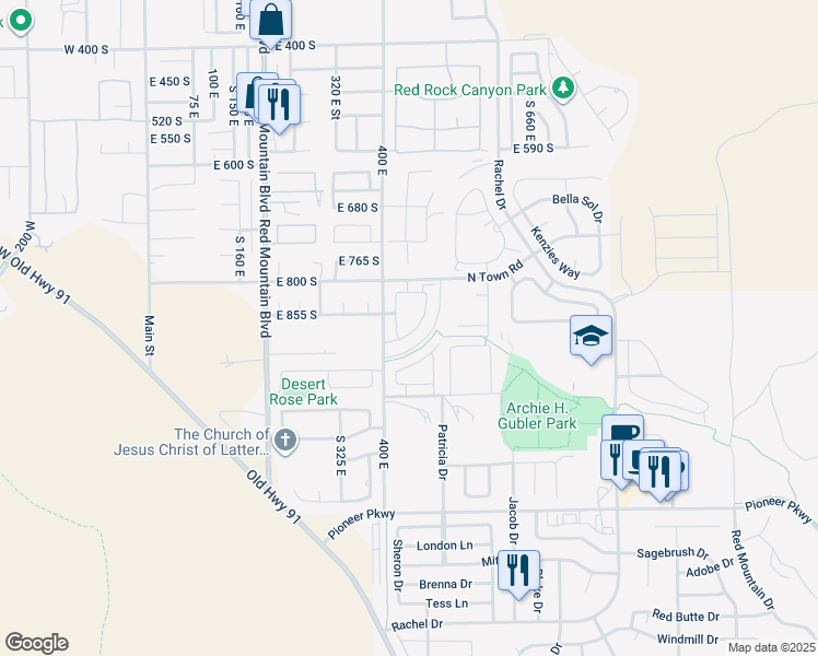 map of restaurants, bars, coffee shops, grocery stores, and more near 2600 North Ocotillo Way in Santa Clara