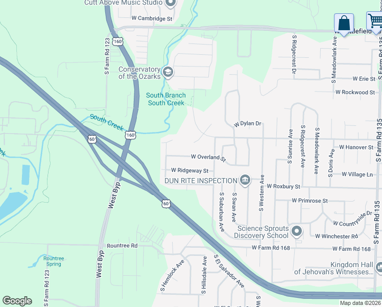 map of restaurants, bars, coffee shops, grocery stores, and more near 3780 West Overland Street in Springfield