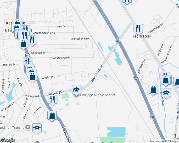 map of restaurants, bars, coffee shops, grocery stores, and more near 510 Mary Robert Lane in Newport News