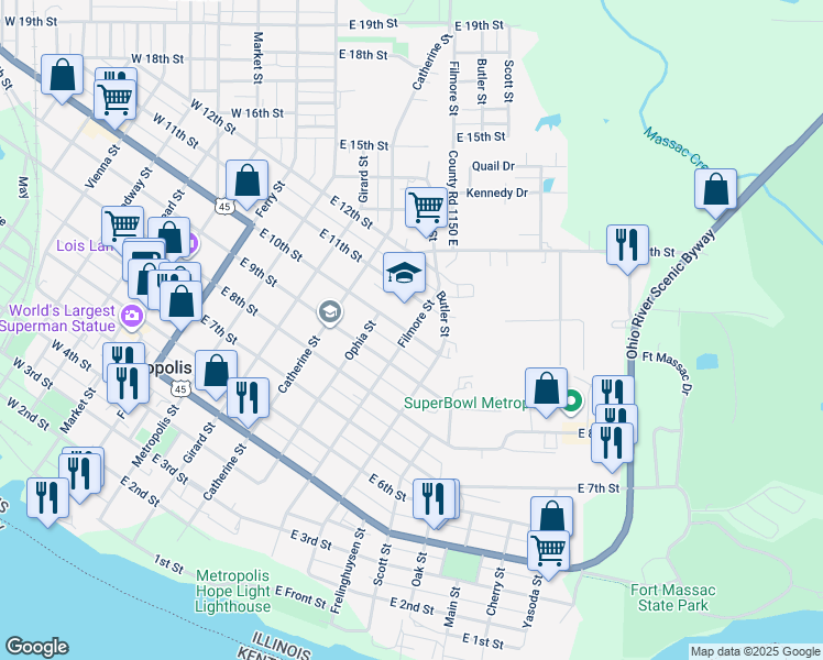 map of restaurants, bars, coffee shops, grocery stores, and more near 1015 Filmore Street in Metropolis