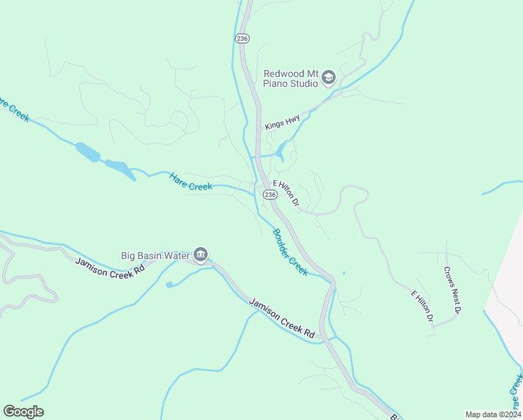 map of restaurants, bars, coffee shops, grocery stores, and more near 16621 Big Basin Way in Boulder Creek