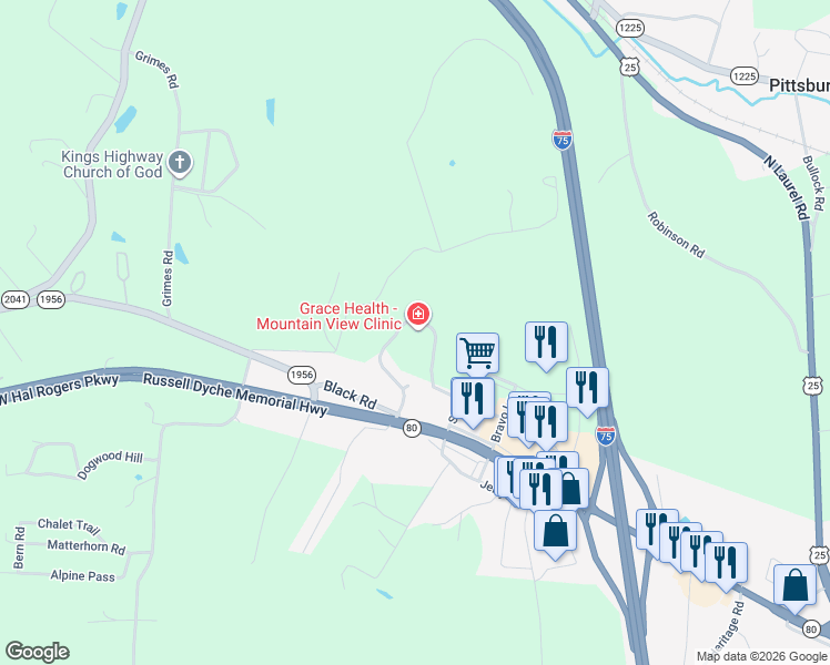 map of restaurants, bars, coffee shops, grocery stores, and more near 272 London Mountain View Drive in London