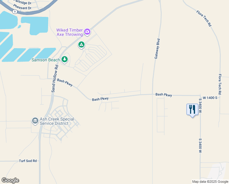 map of restaurants, bars, coffee shops, grocery stores, and more near 3950 West 1440 South in Hurricane