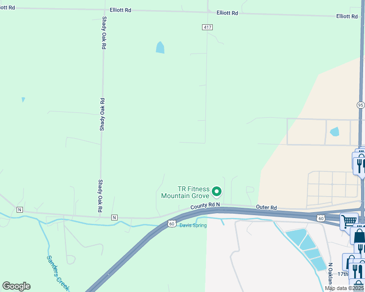 map of restaurants, bars, coffee shops, grocery stores, and more near 3001 Courtney Drive in Mountain Grove