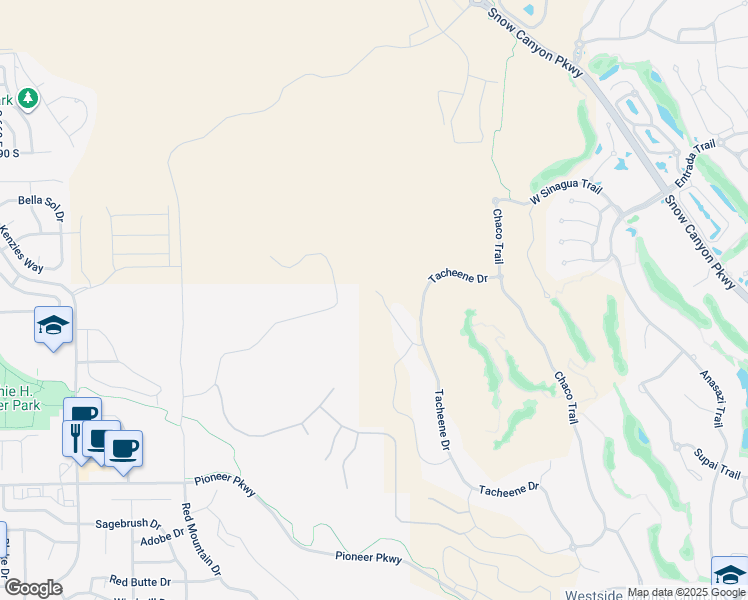 map of restaurants, bars, coffee shops, grocery stores, and more near 2589 Kiva Circle in St. George