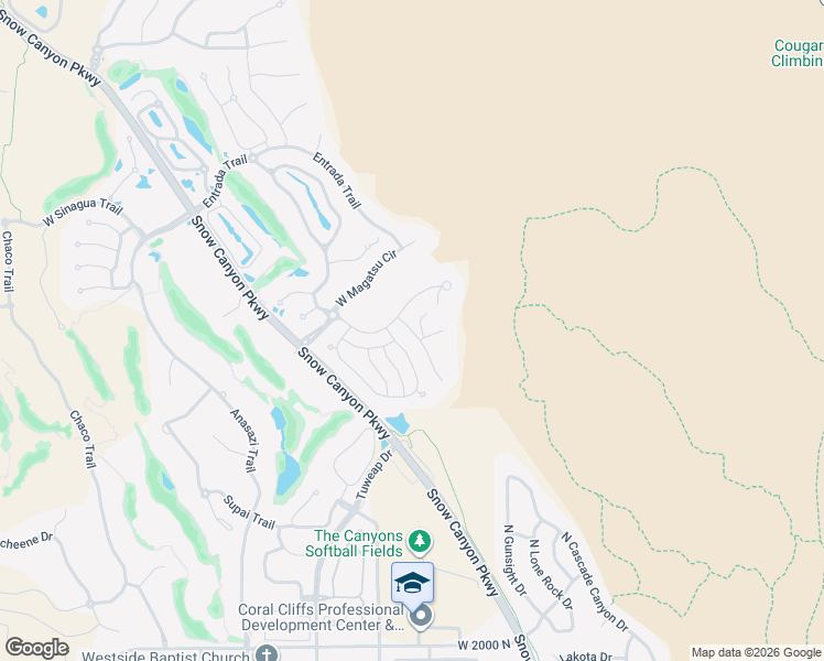 map of restaurants, bars, coffee shops, grocery stores, and more near 2470 North Kachina Vistas Circle in St. George
