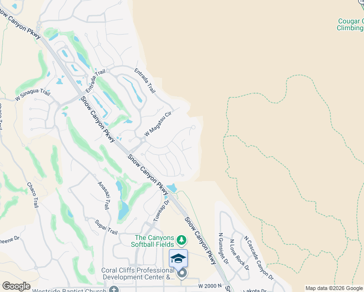 map of restaurants, bars, coffee shops, grocery stores, and more near 2047 Cougar Rock Circle in St. George