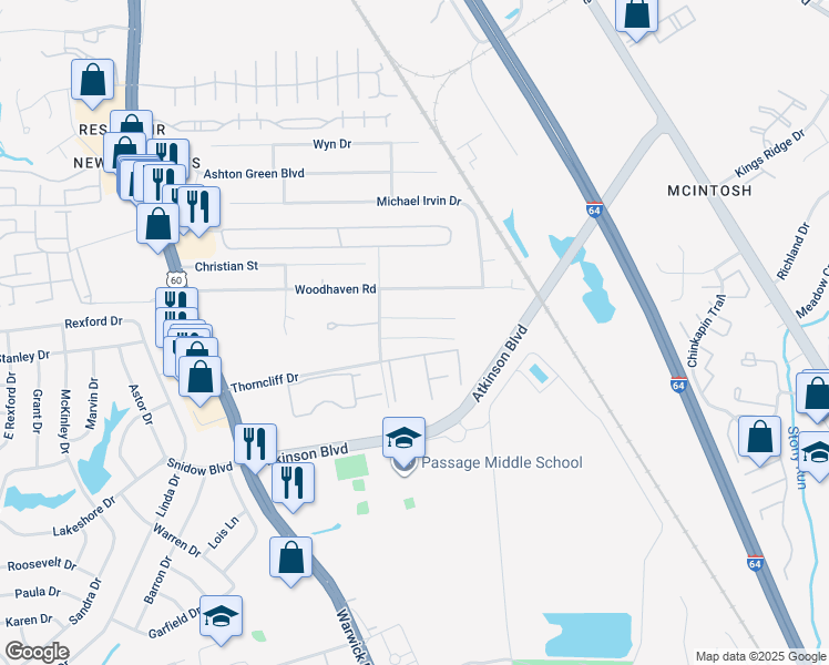map of restaurants, bars, coffee shops, grocery stores, and more near 511 Jean Court in Newport News