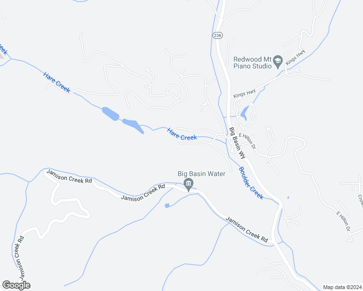 map of restaurants, bars, coffee shops, grocery stores, and more near 133 Lake Drive in Boulder Creek