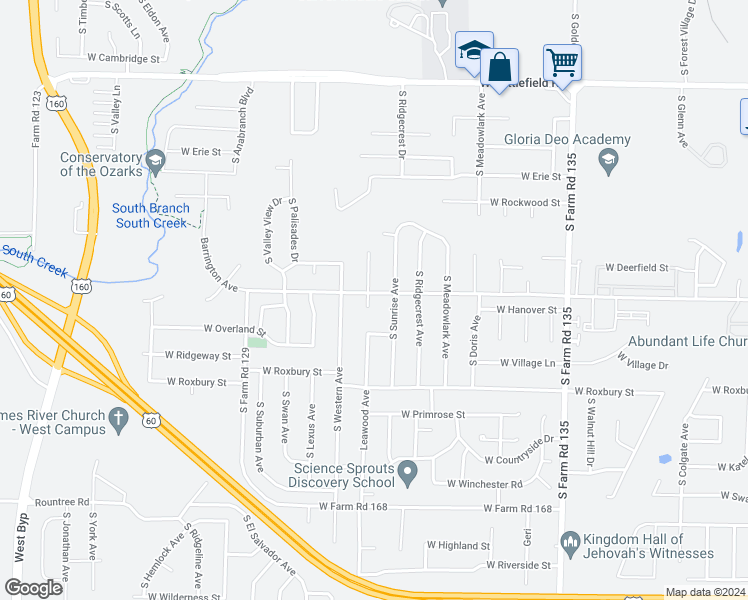 map of restaurants, bars, coffee shops, grocery stores, and more near 3414 Leawood Avenue in Springfield