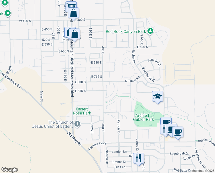 map of restaurants, bars, coffee shops, grocery stores, and more near 2600 North Ocotillo Way in Santa Clara