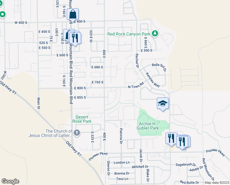 map of restaurants, bars, coffee shops, grocery stores, and more near 2600 North Ocotillo Way in Santa Clara