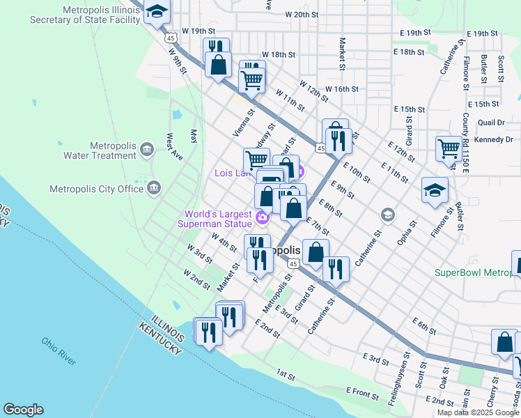 map of restaurants, bars, coffee shops, grocery stores, and more near 209 West 6th Street in Metropolis