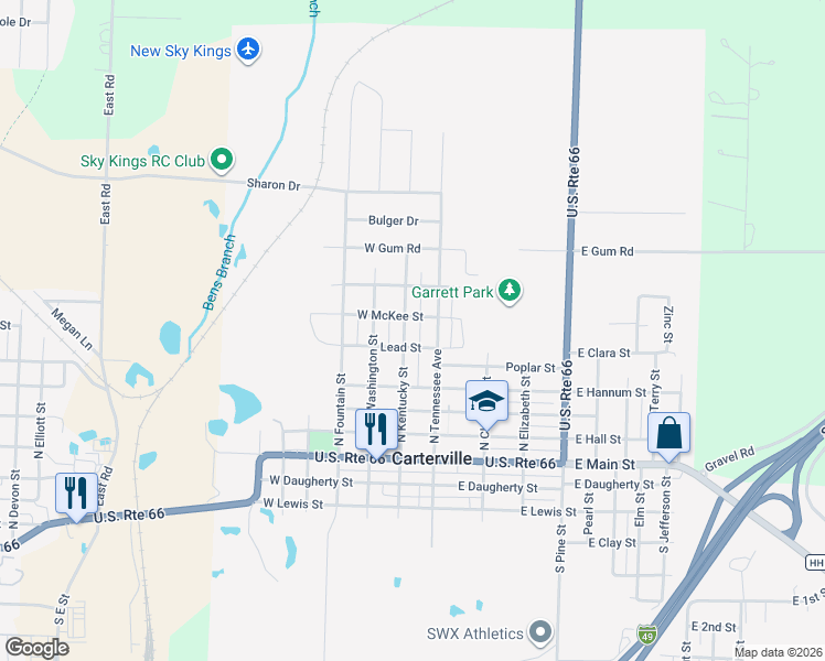 map of restaurants, bars, coffee shops, grocery stores, and more near 101-199 McKee St in Carterville