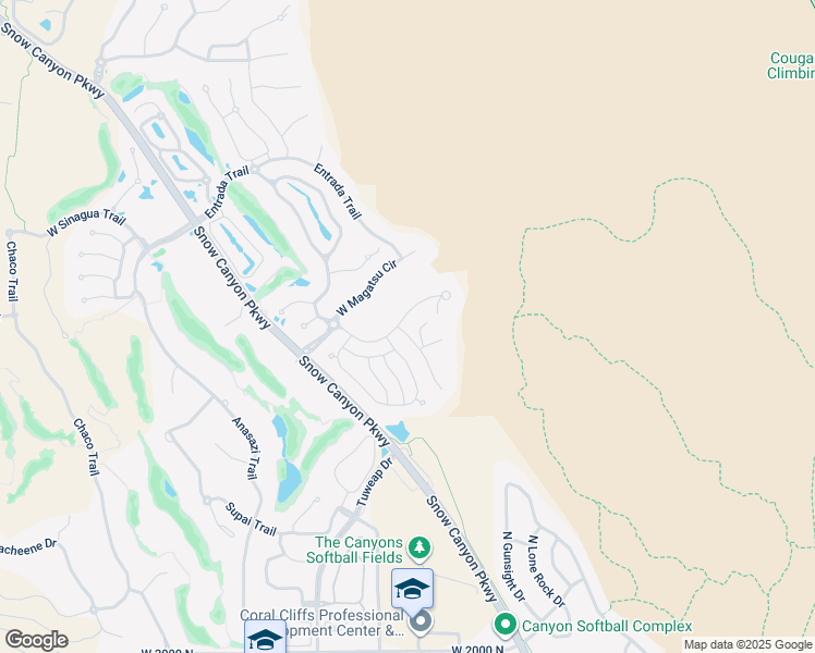 map of restaurants, bars, coffee shops, grocery stores, and more near 2047 West Cougar Rock Circle in St. George