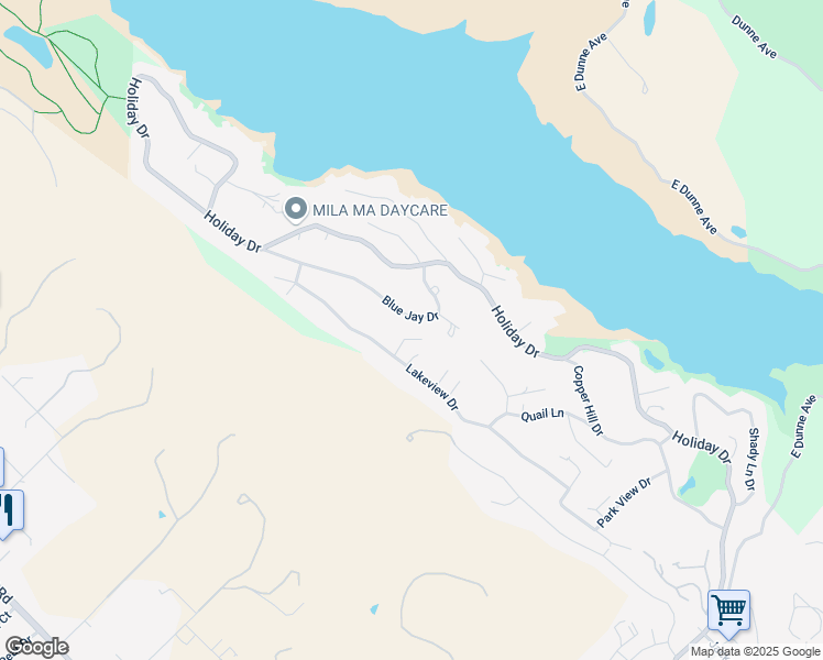 map of restaurants, bars, coffee shops, grocery stores, and more near 17437 Blue Jay Drive in Morgan Hill