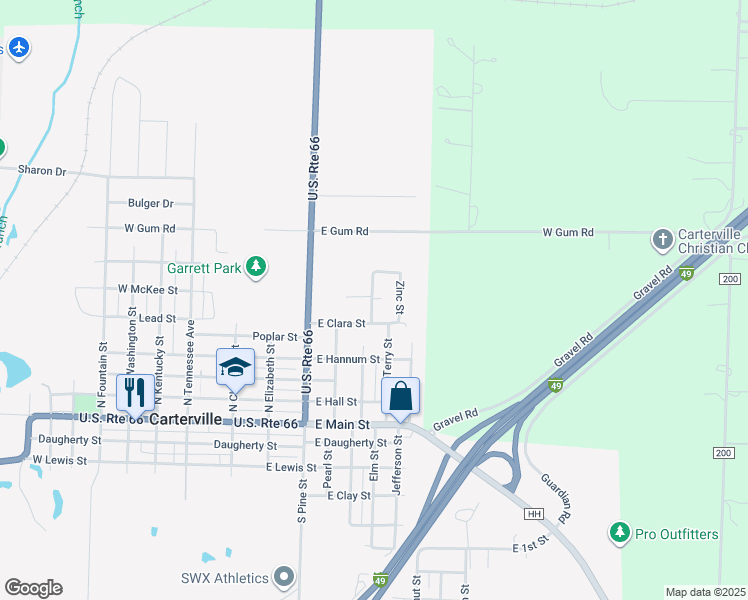 map of restaurants, bars, coffee shops, grocery stores, and more near 26 E Van Dalla Dr in Carterville