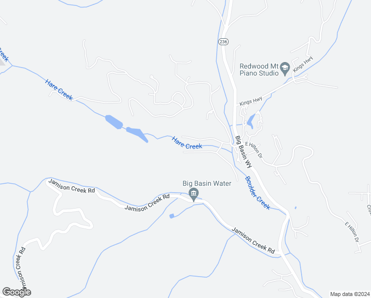 map of restaurants, bars, coffee shops, grocery stores, and more near 372 Lake Drive in Boulder Creek