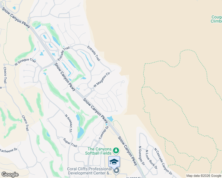 map of restaurants, bars, coffee shops, grocery stores, and more near Cougar Rock Circle in St. George