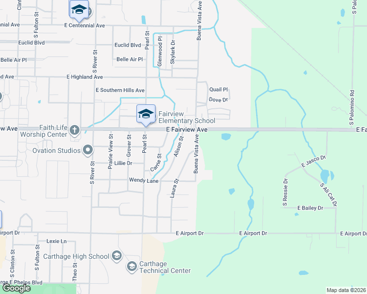 map of restaurants, bars, coffee shops, grocery stores, and more near 2032 Alison Street in Carthage