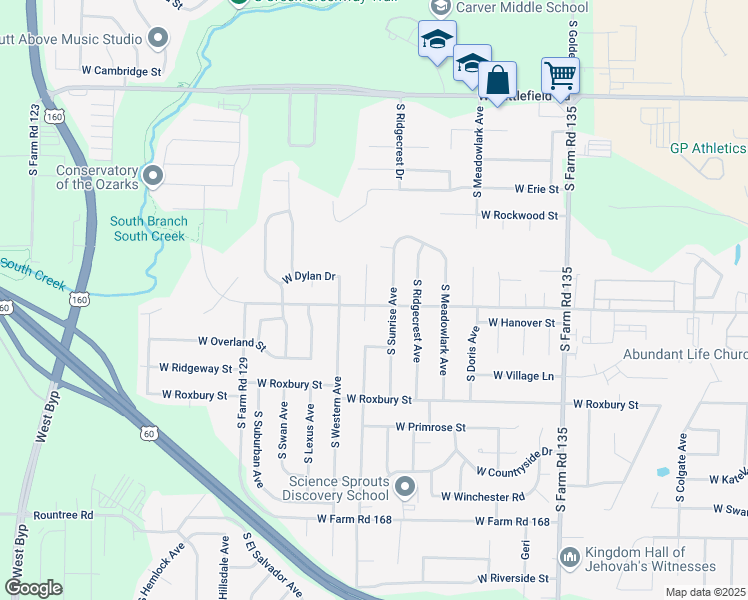 map of restaurants, bars, coffee shops, grocery stores, and more near 3388 Leawood Avenue in Springfield