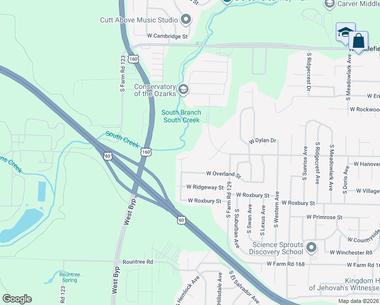map of restaurants, bars, coffee shops, grocery stores, and more near 3837 West Hanover Drive in Springfield