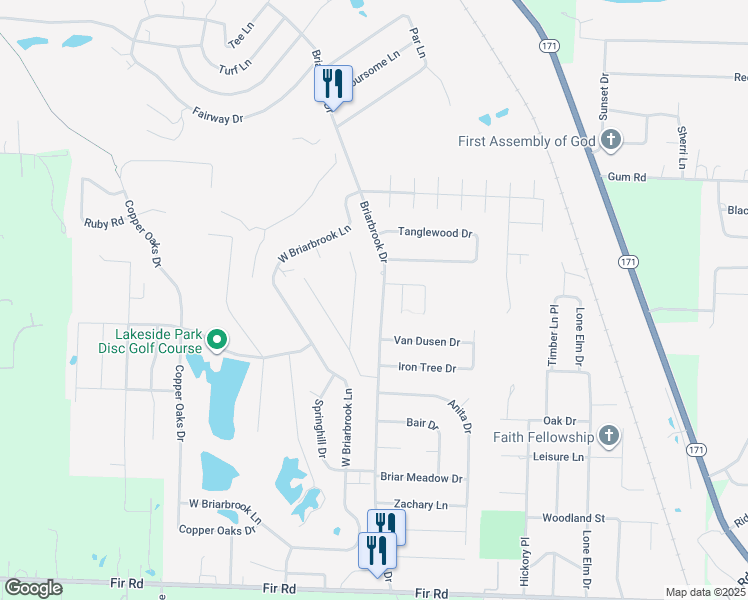map of restaurants, bars, coffee shops, grocery stores, and more near 716 Briarbrook Drive in Carl Junction