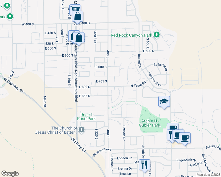 map of restaurants, bars, coffee shops, grocery stores, and more near 2600 North Ocotillo Way in Santa Clara