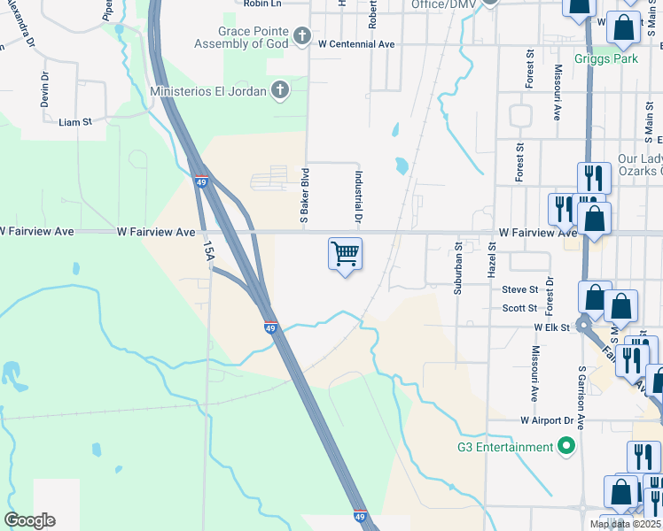 map of restaurants, bars, coffee shops, grocery stores, and more near 1112 West Fairview Avenue in Carthage