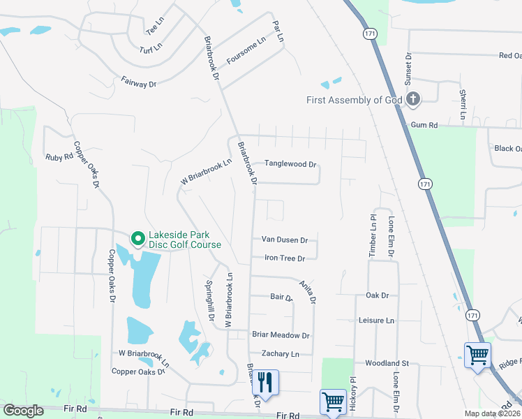 map of restaurants, bars, coffee shops, grocery stores, and more near 716 Briarbrook Drive in Carl Junction