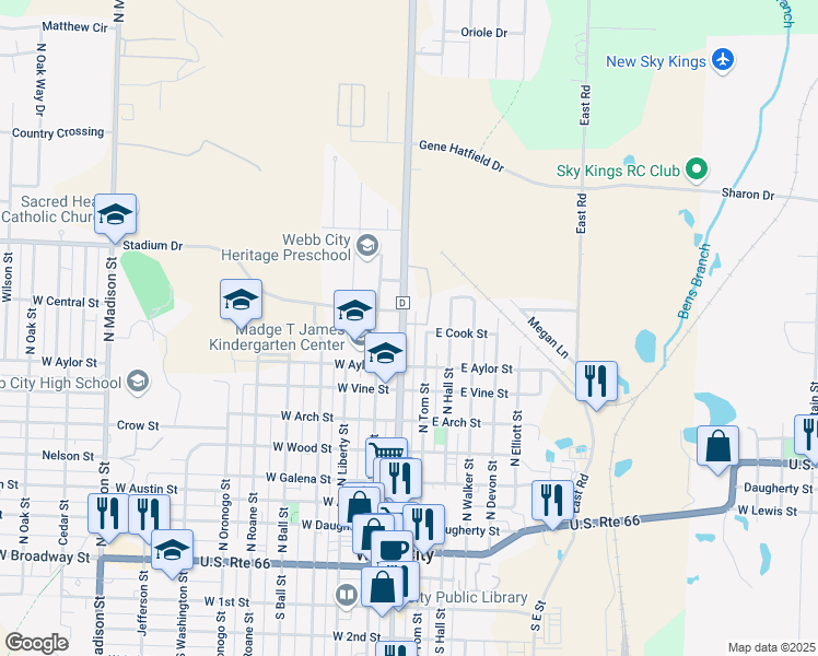 map of restaurants, bars, coffee shops, grocery stores, and more near 821 North Main Street Road in Webb City