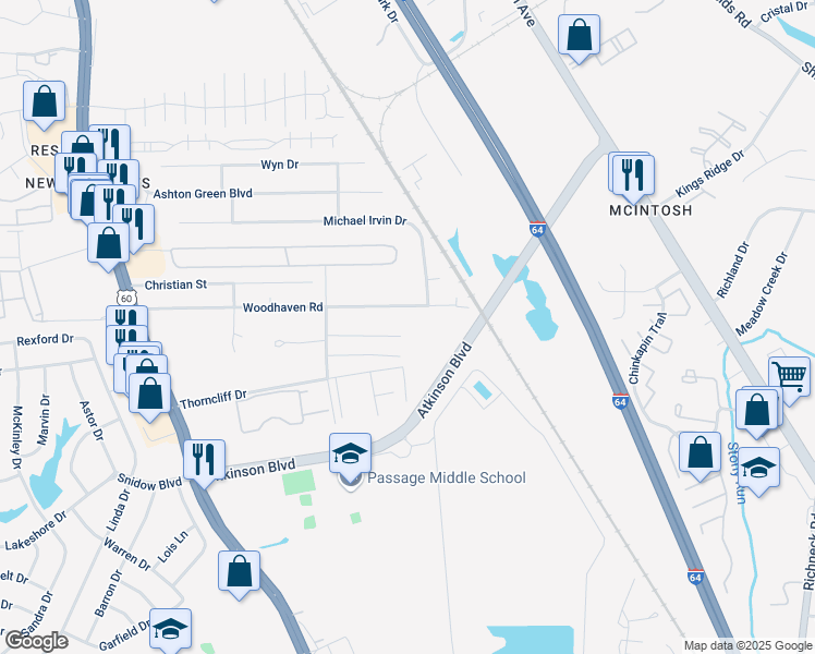 map of restaurants, bars, coffee shops, grocery stores, and more near 429 Stallings Court in Newport News