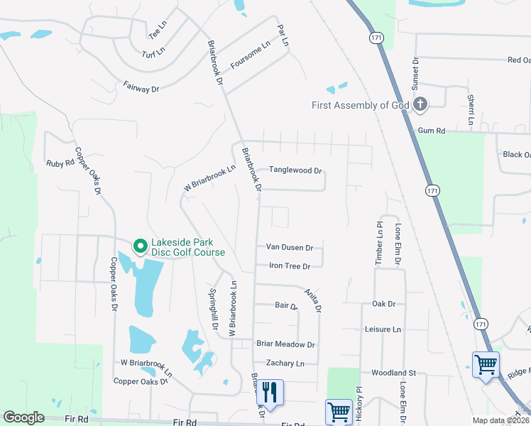 map of restaurants, bars, coffee shops, grocery stores, and more near 716 Briarbrook Drive in Carl Junction