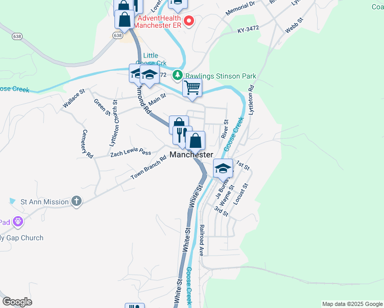 map of restaurants, bars, coffee shops, grocery stores, and more near Kentucky 11 in Manchester