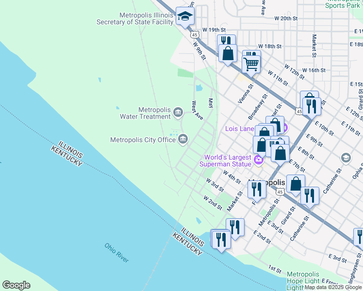 map of restaurants, bars, coffee shops, grocery stores, and more near 39 Universal Way in Metropolis