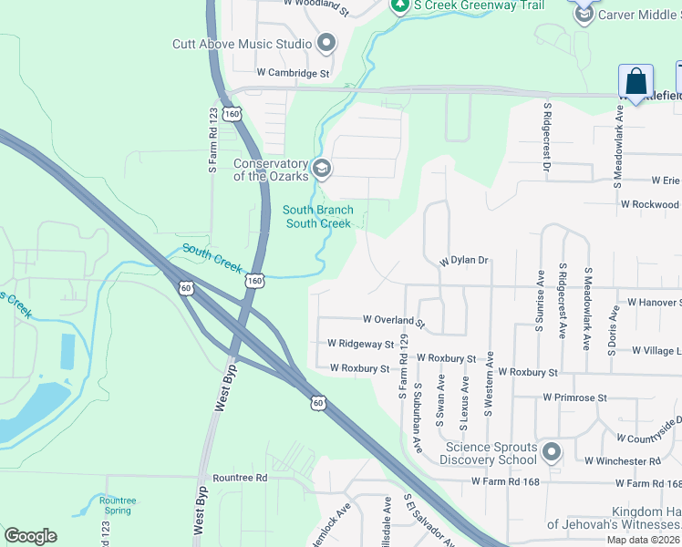 map of restaurants, bars, coffee shops, grocery stores, and more near 3837 West Hanover Drive in Springfield